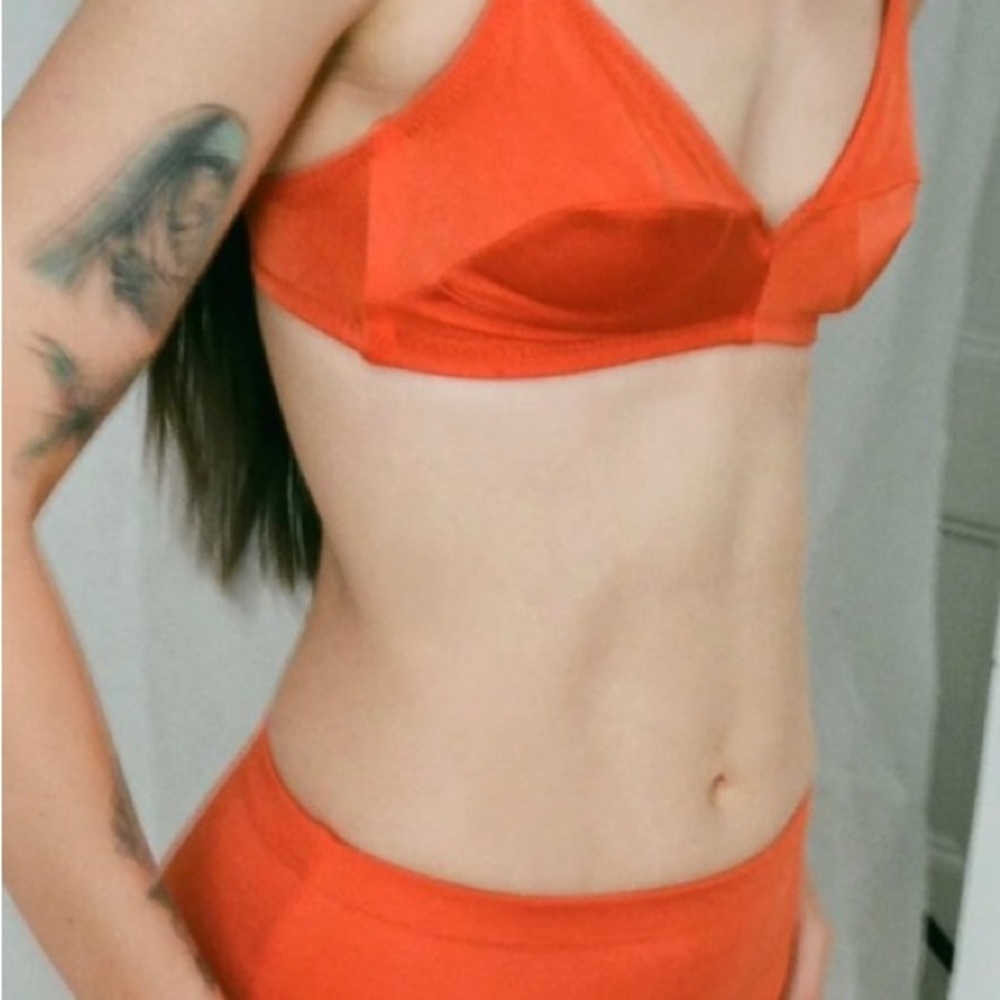 Nu Swim Super Hi Bikini Bottom and Clove Bikini Top in Copper (Red-Orange)